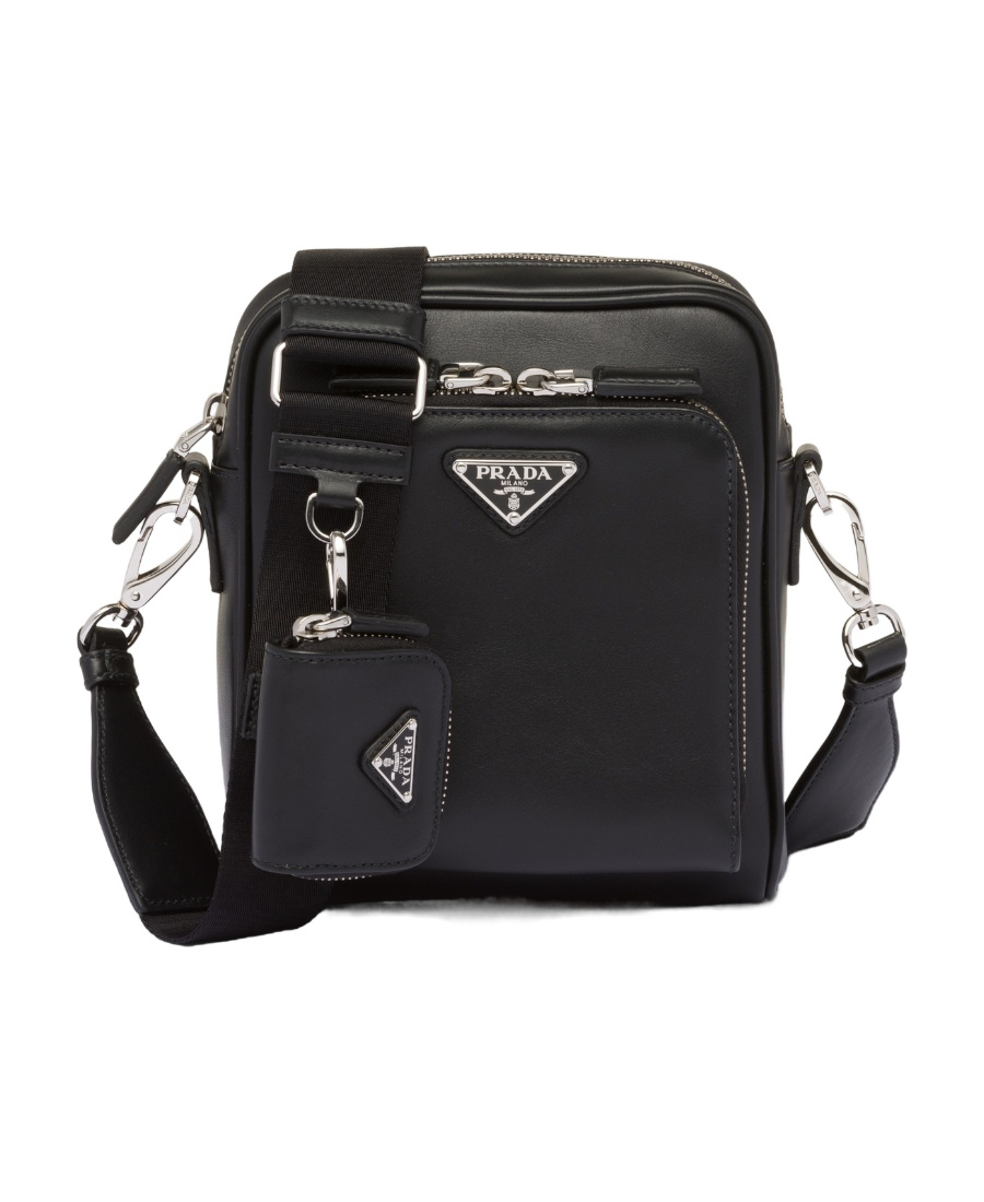 Prada Leather Shoulder Bag With Pouch In Black