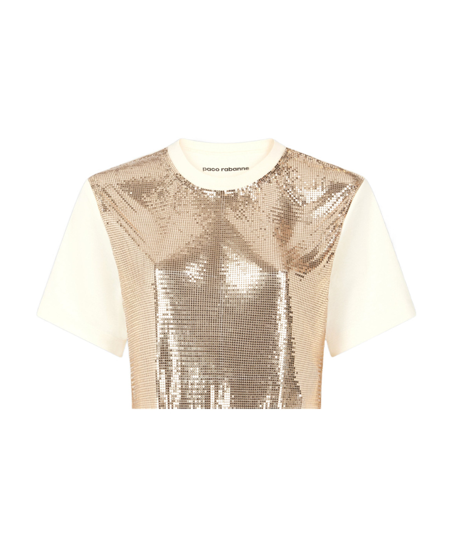 RABANNE CHAINMAIL-PANEL CROPPED T-SHIRT