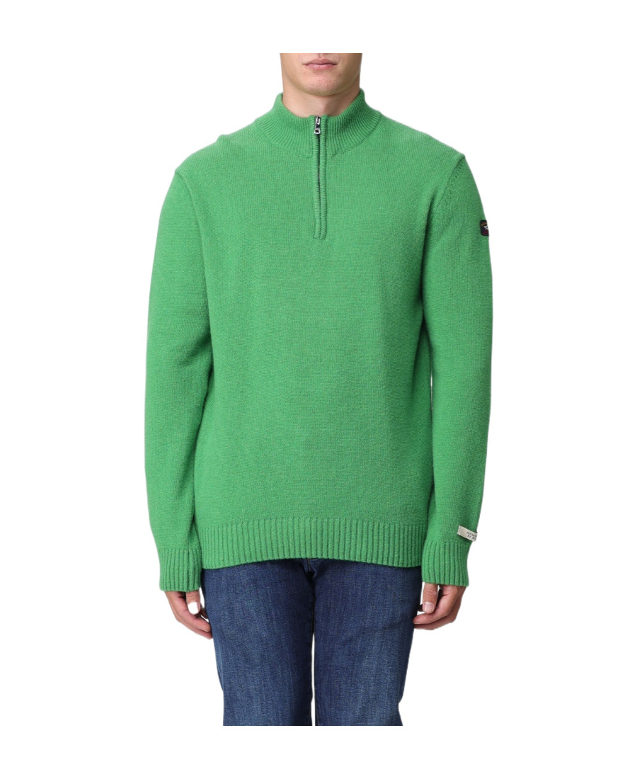 Paul & Shark Long-sleeved Semi-zipper Open-close Sweater In Green