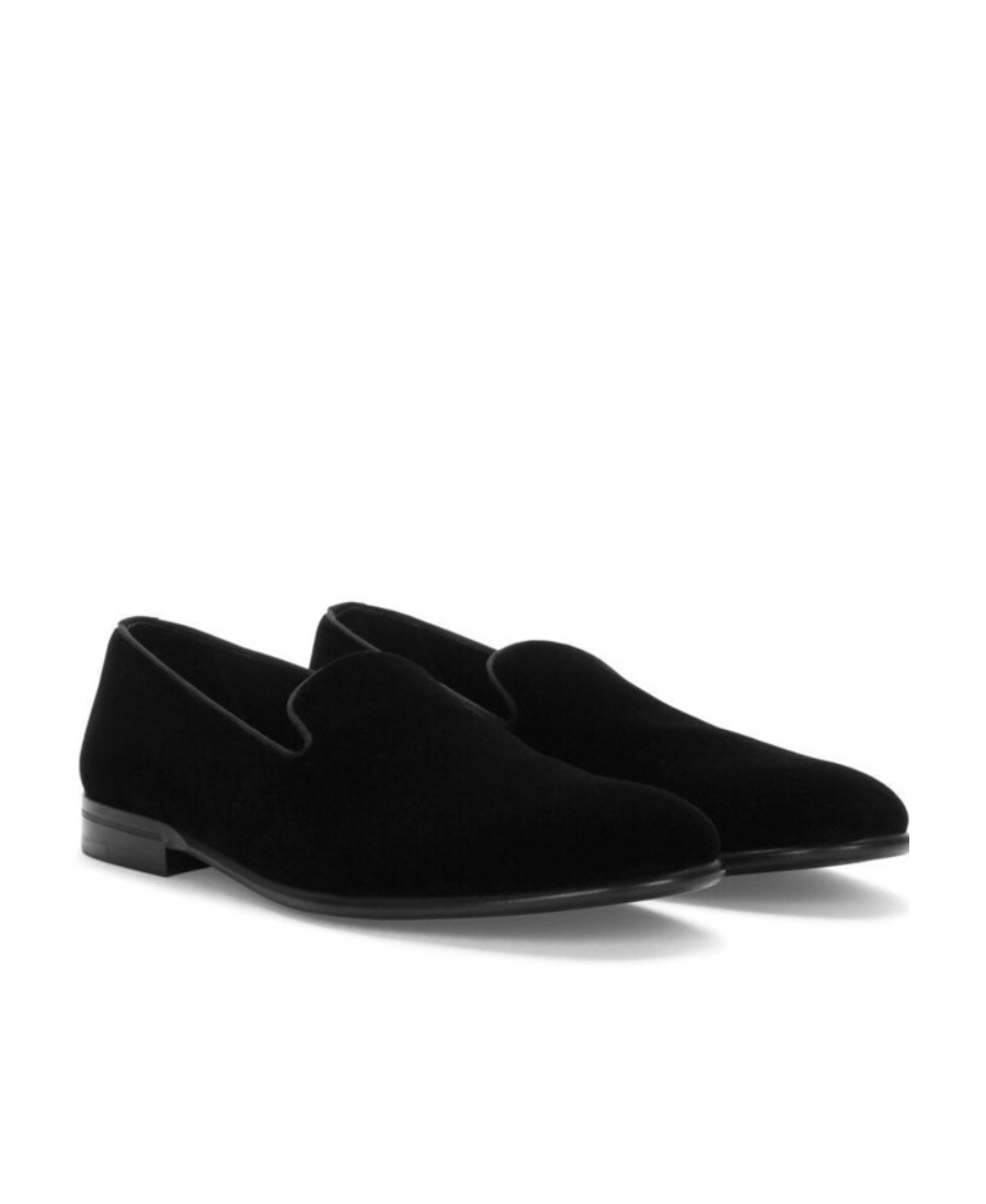 Dolce & Gabbana Black Dg Crown Embroidery Loafers Slip On Shoes