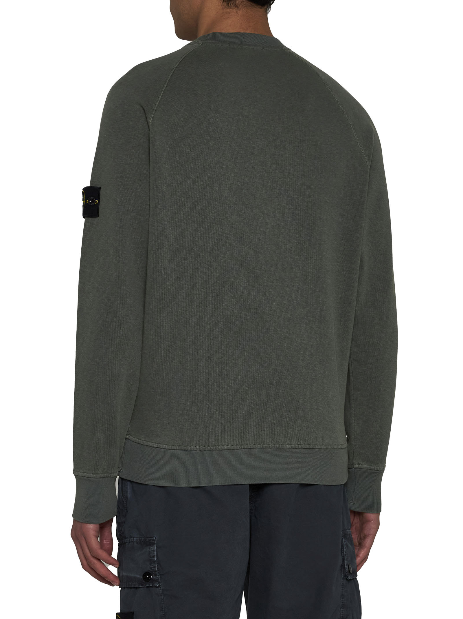 Stone Island Green Crewneck Sweatshirt With Logo Patch On The Sleeve In Cotton Man In Black