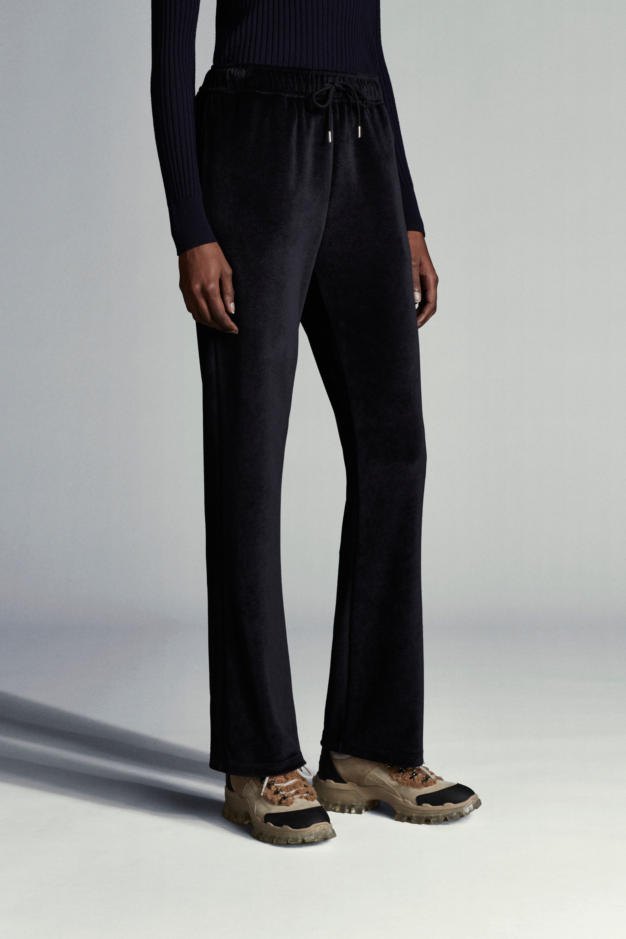 Moncler Straight-leg Velour Track Pants In Navy Blue