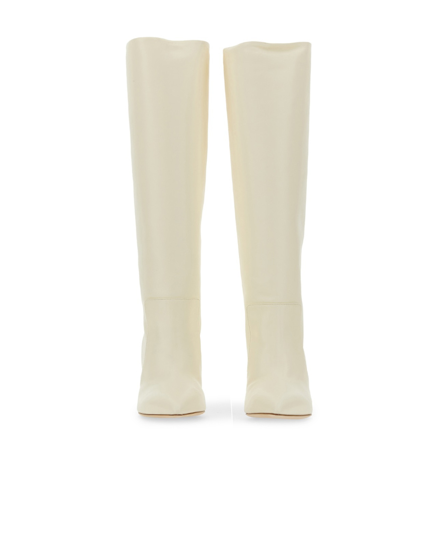 Paris Texas Pointed Toe Stiletto Heel Knee Length Boots In Nude