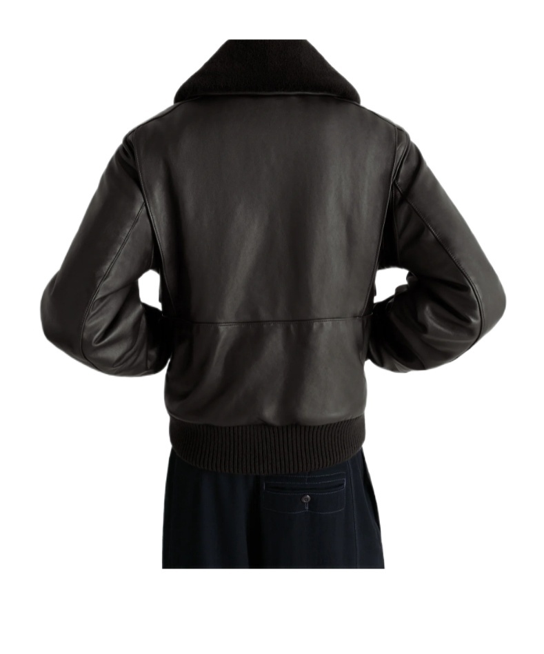 Lemaire Sheepskin-collar Leather Jacket In Brown