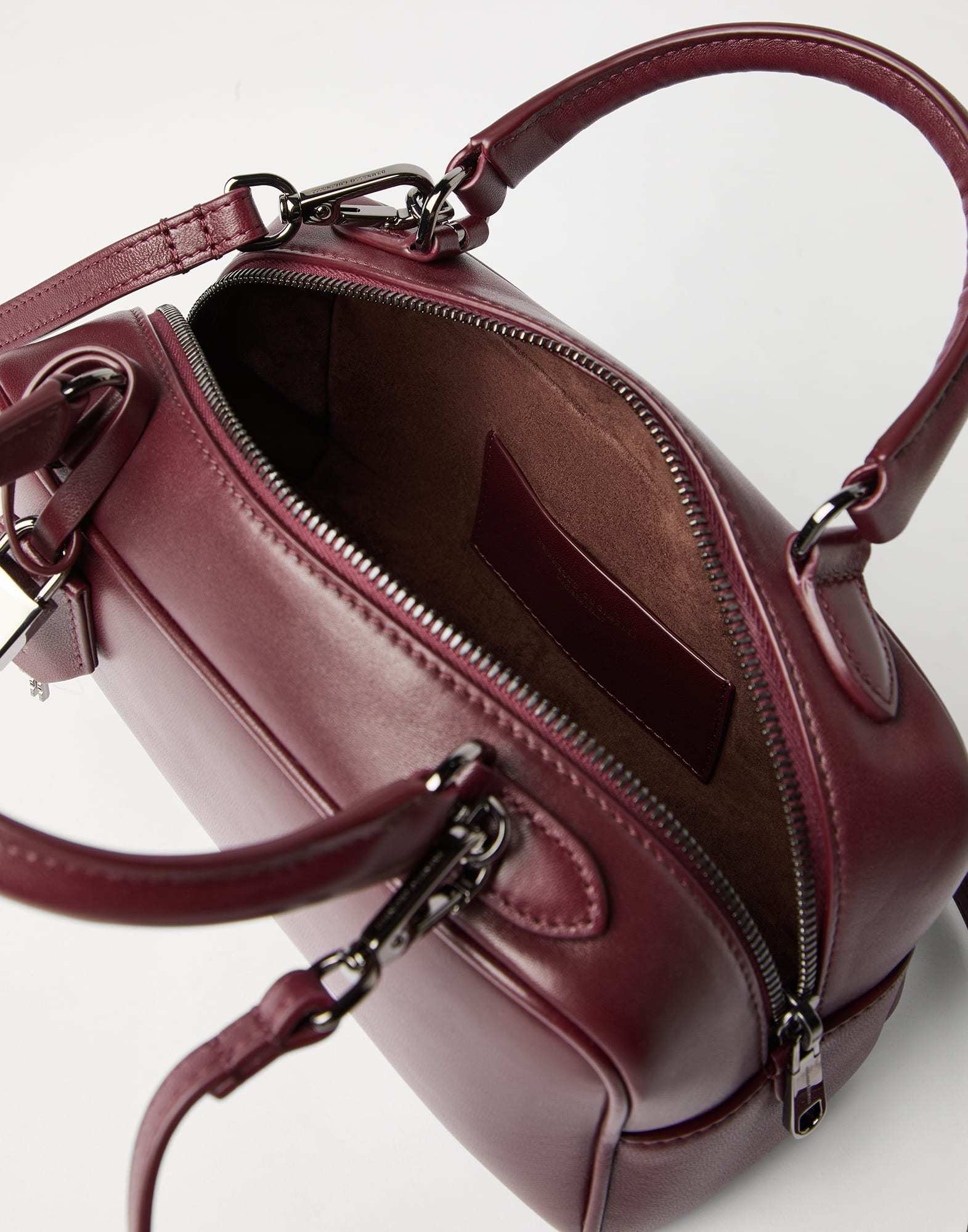 Brunello Cucinelli Explorer Small Boston In Glossy Nappa Leather Bags In Burgundy