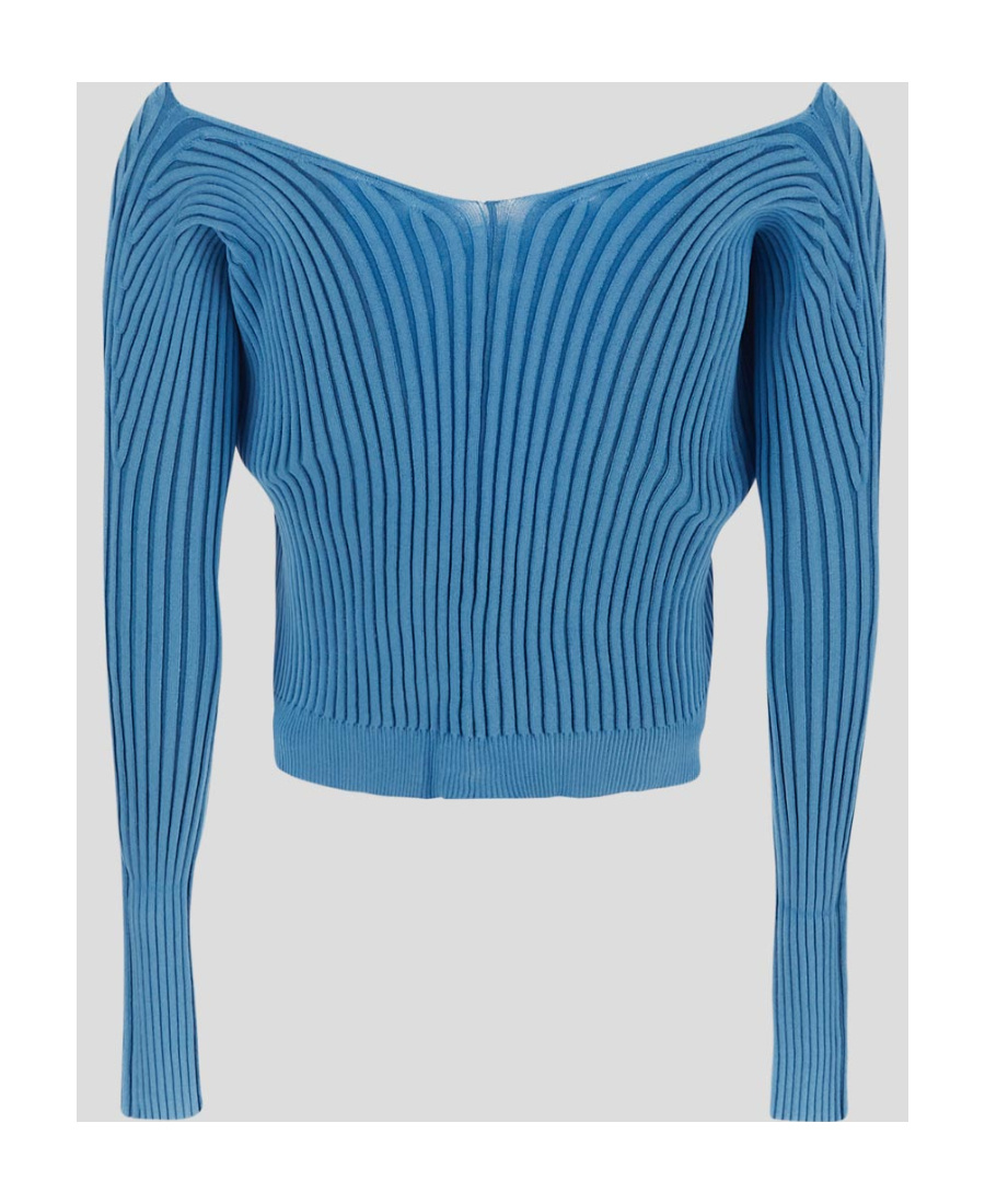 Jacquemus Logo-plaque Ribbed-knit Cardigan In Blue