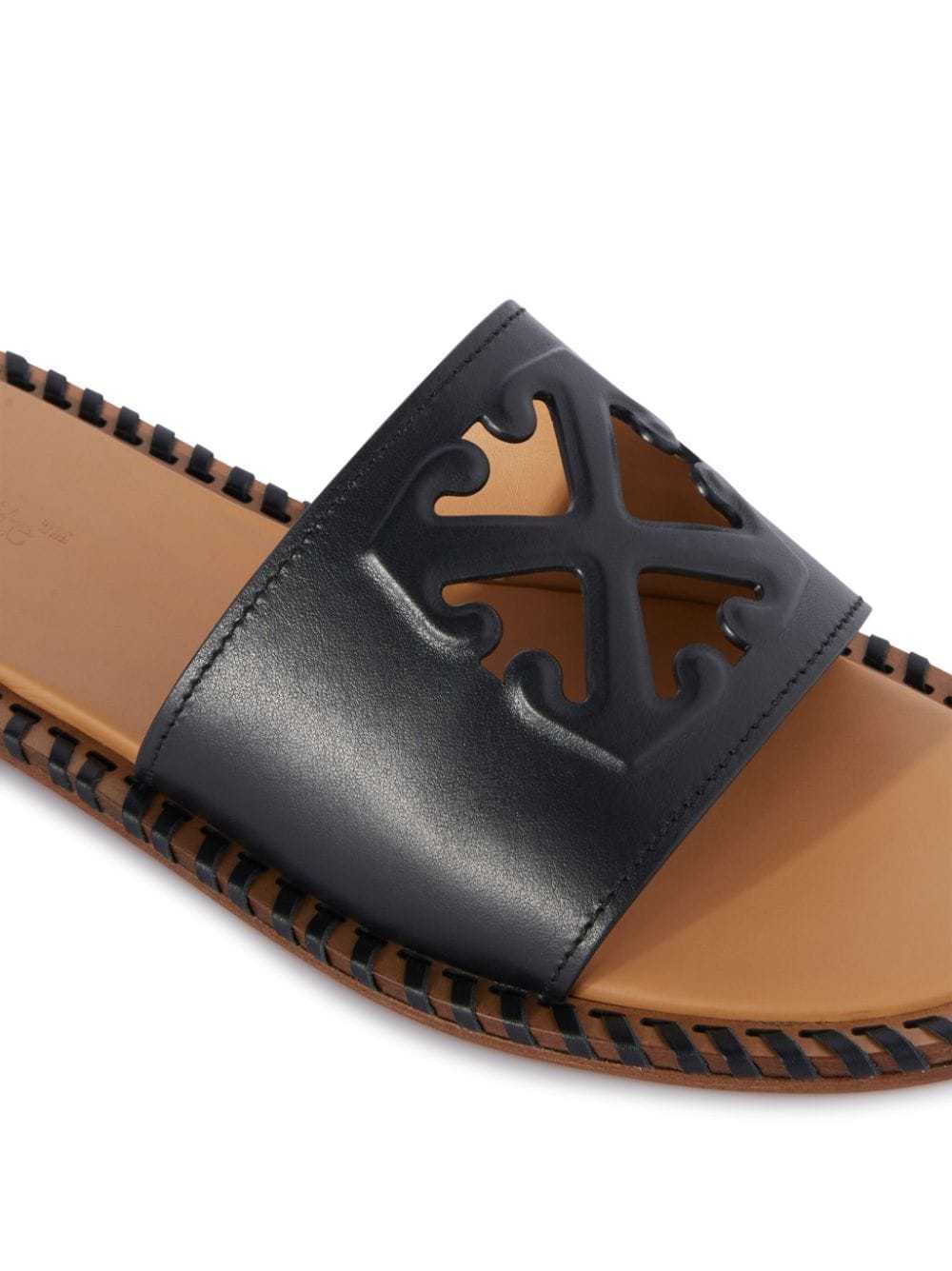 Off-white Twist Arrow Cut-out Leather Slides In Black