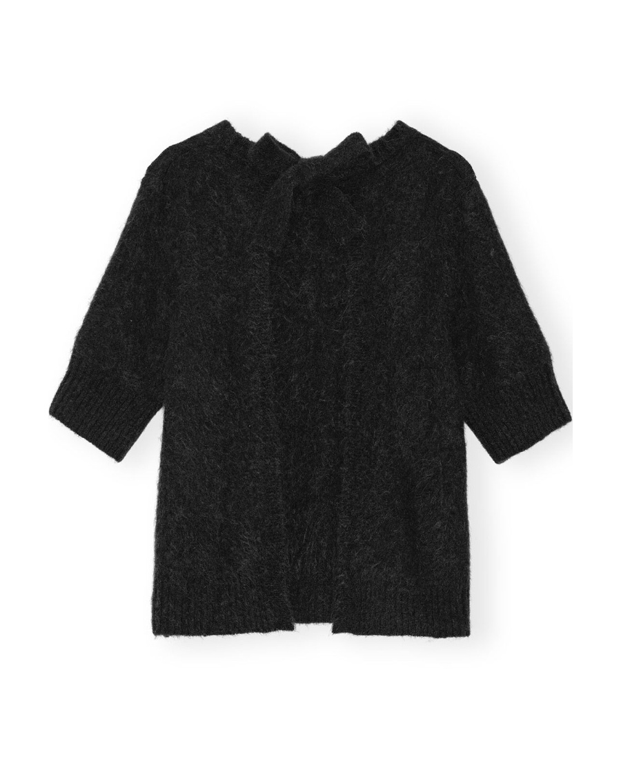 Ganni Open-back Short-sleeve Top In Black