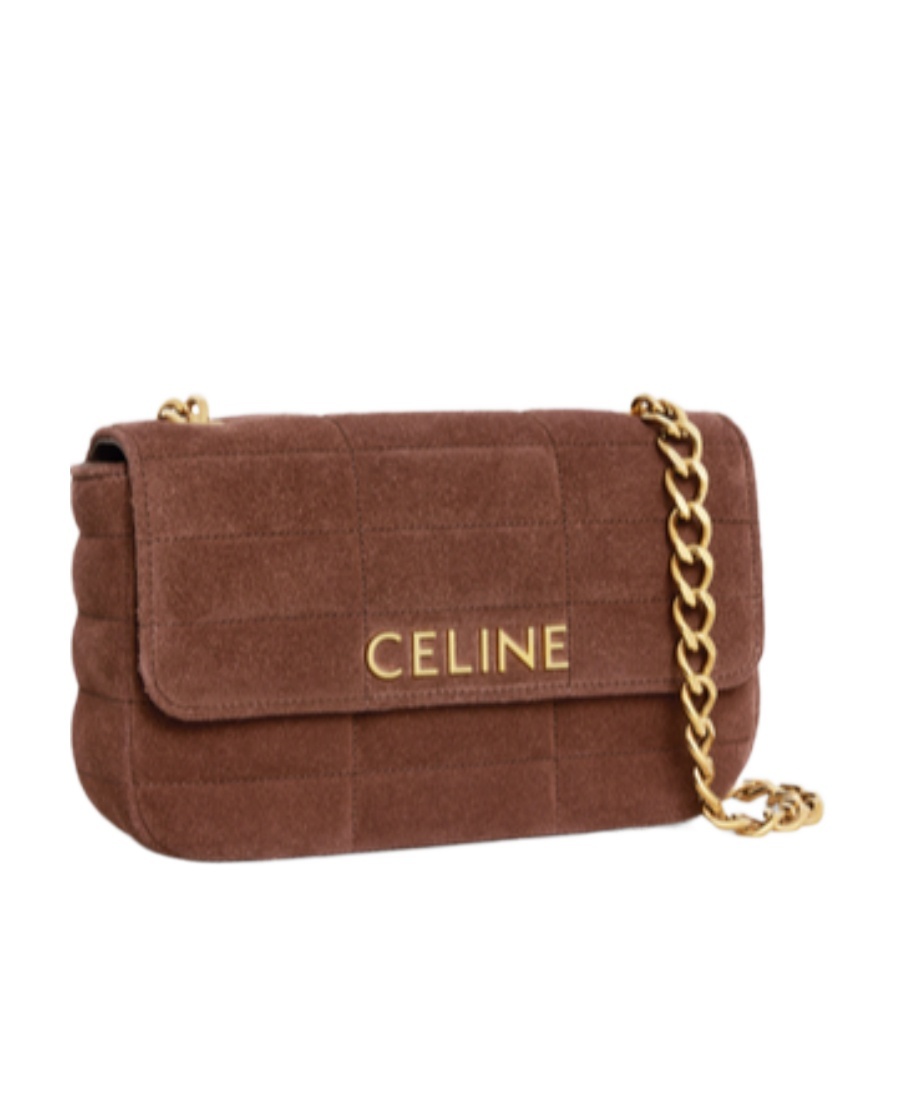 Celine Logo Monochrome Matelasse Shoulder Bag In Brown