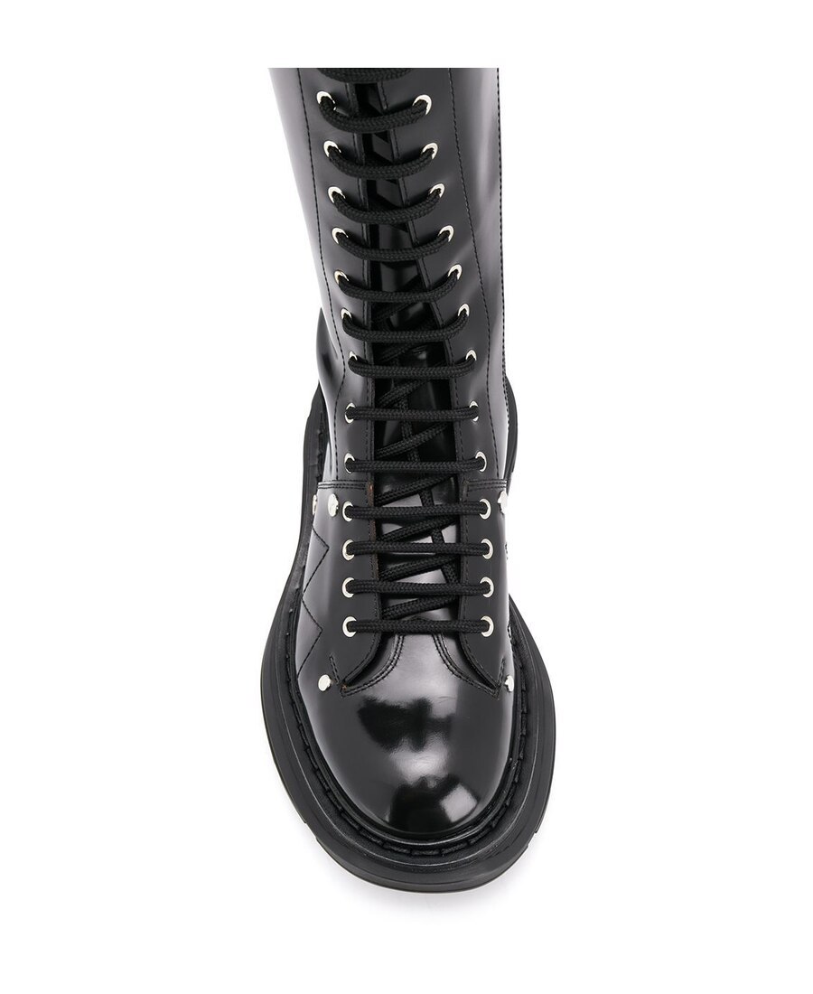 Alexander Mcqueen Tread Lace-up Leather Boots In Black