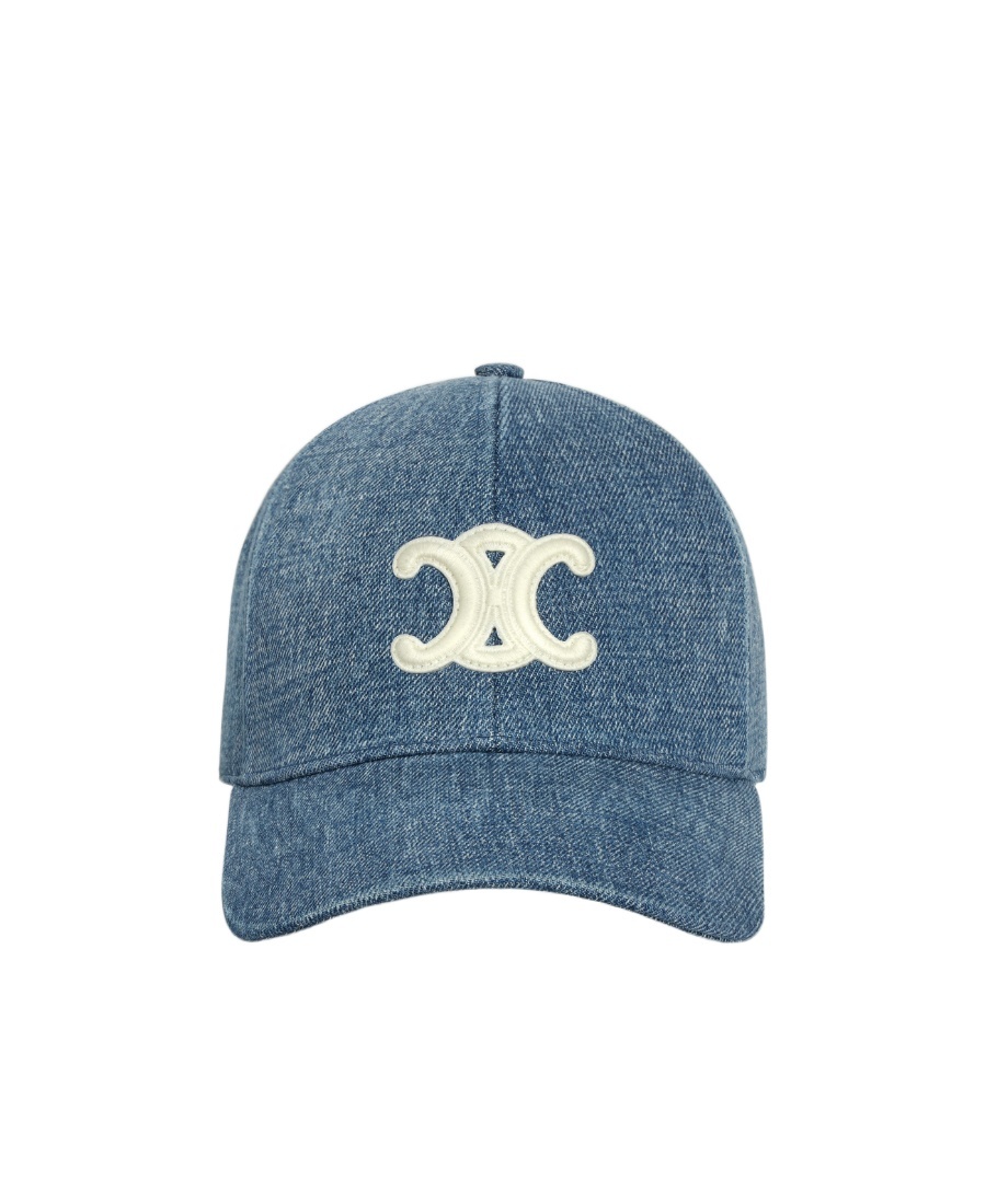 Celine Triomphe Union Washed Denim Baseball Cap In Blue