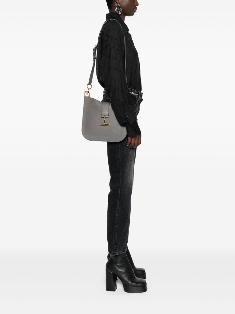 Tom Ford Borsa A Spalla Tara Piccola In Gray