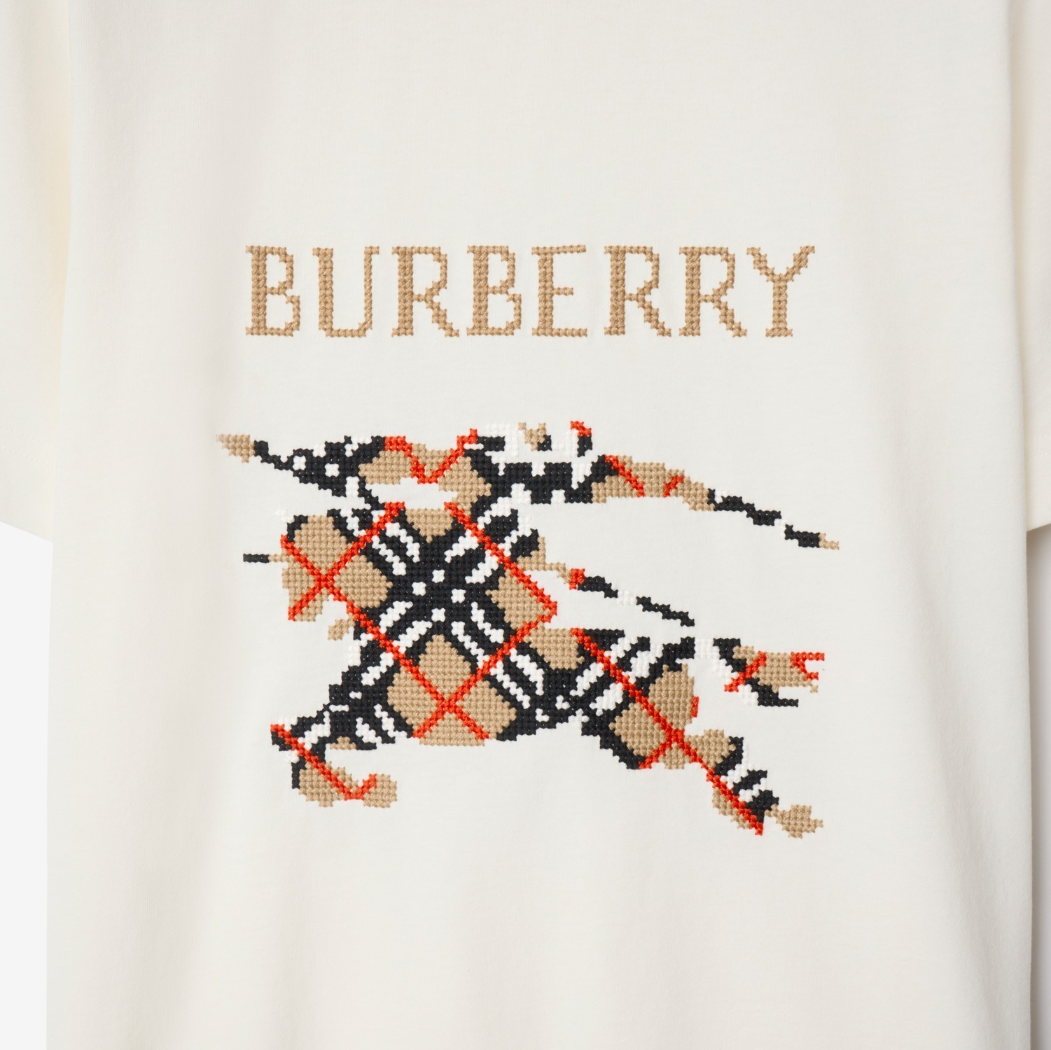 Burberry Equestrian Knight Design Cross Stitch Embroidered T-shirt