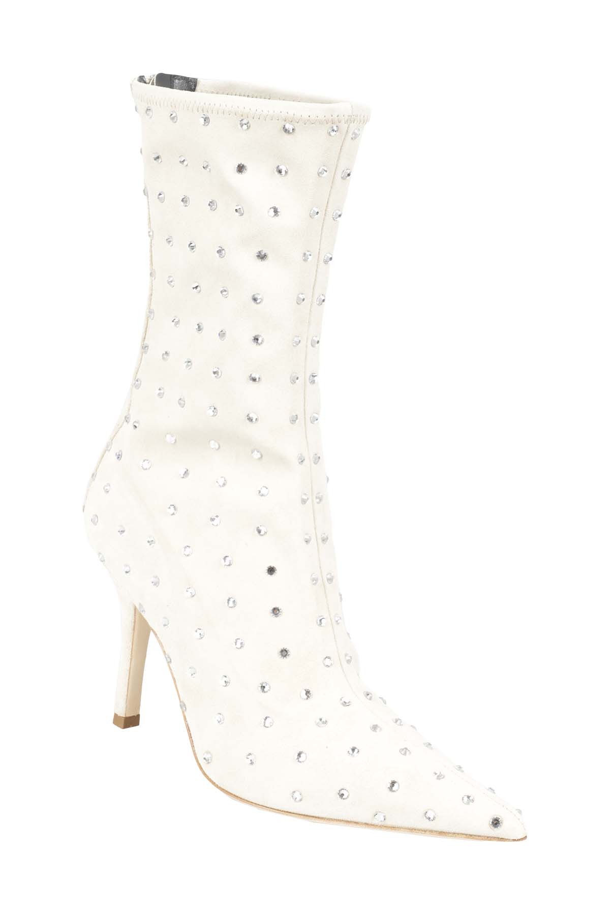 Paris Texas Rhinestone-embellished Suede Boots In White