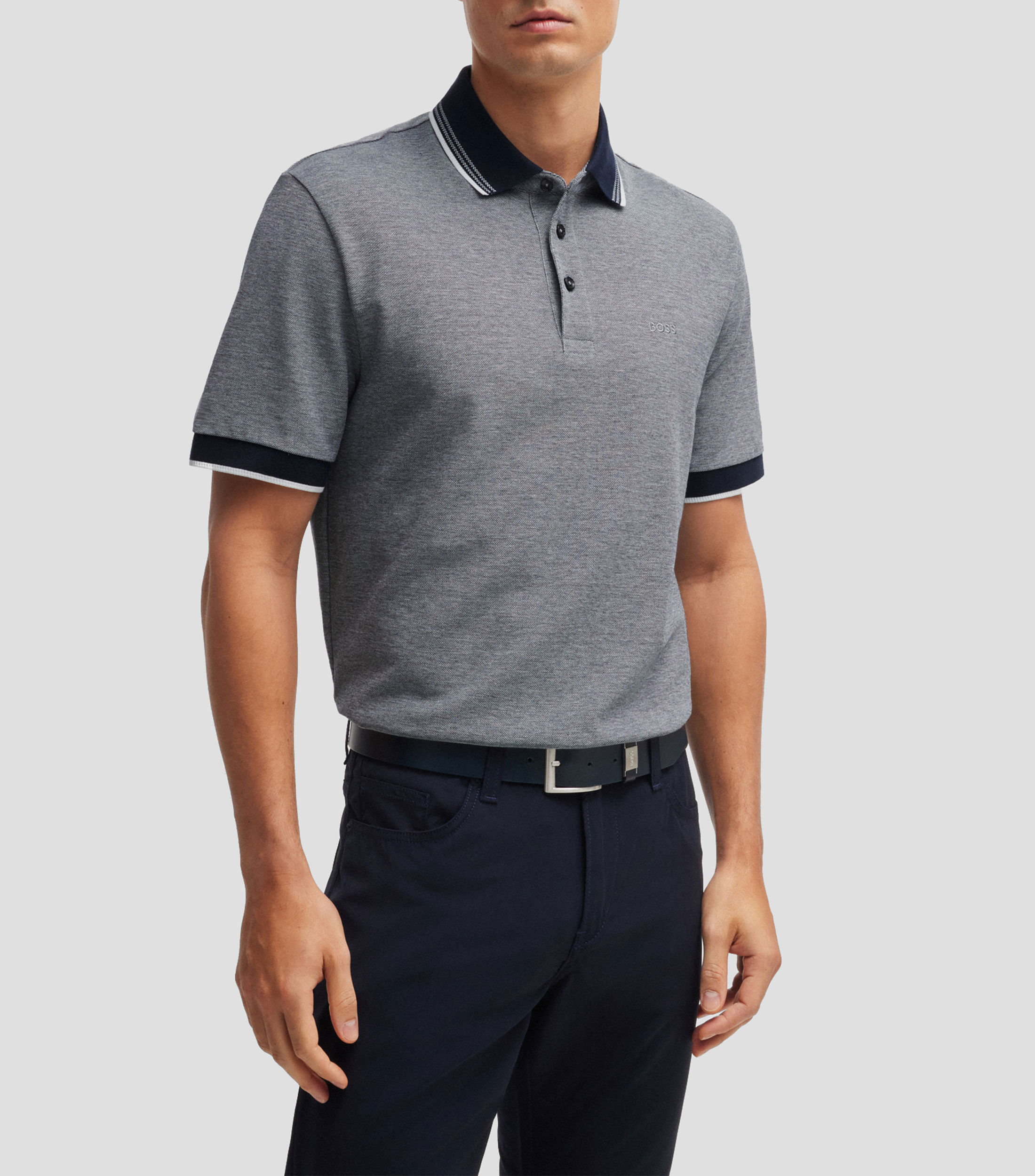 Hugo Boss Mens Dark Blue Logo-embroidered Short-sleeve Cotton Polo In Gray