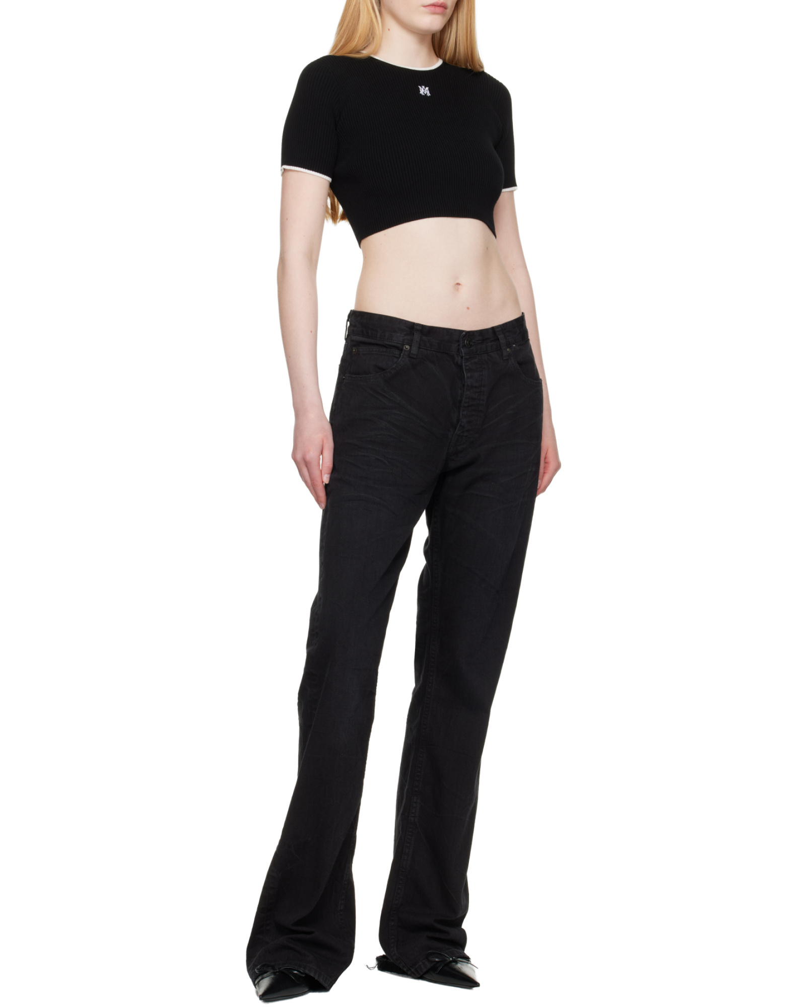 Amiri Ribbed Texture Crop Top With Contrast Trim In Black