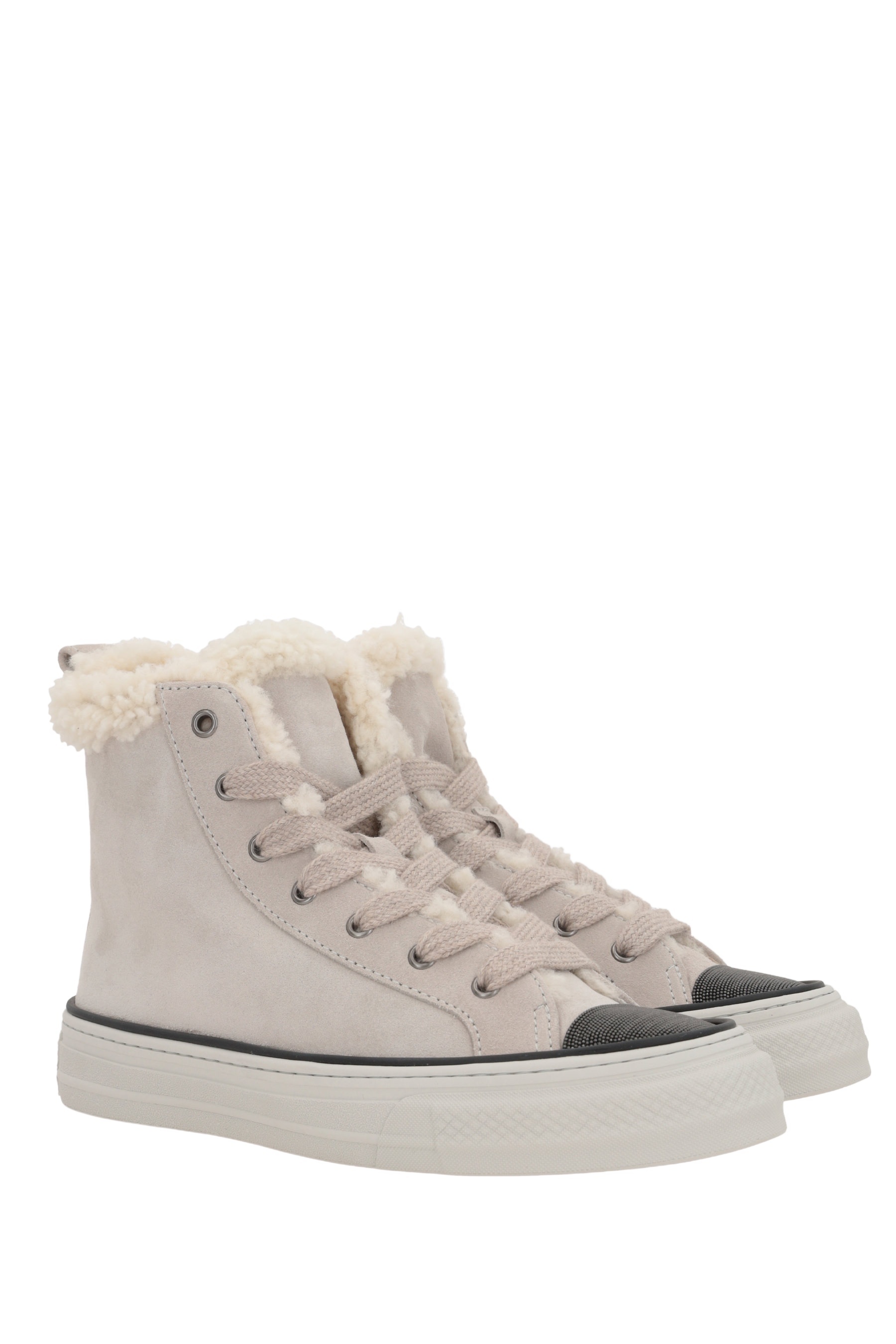 Brunello Cucinelli Panelled Lace-up Sneakers In Gray