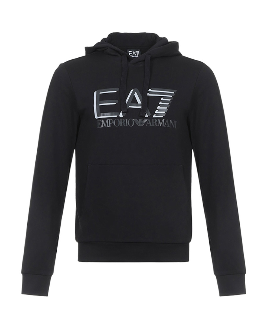 Ea7 Logo Hooded Sweater In Black