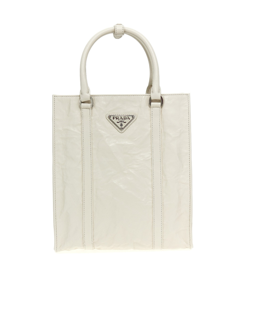Prada Antique Nappa Leather Tote Bag In White