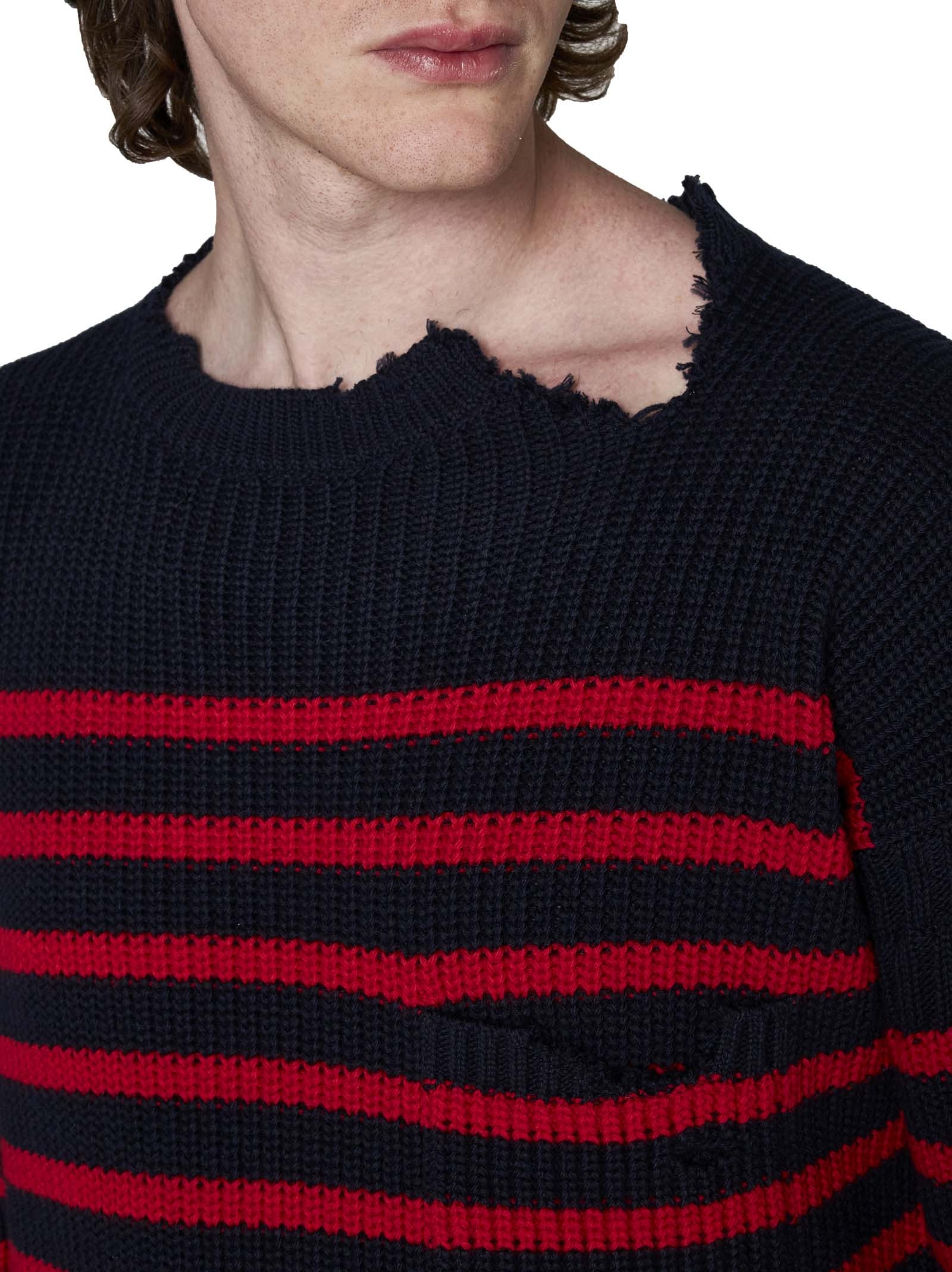 Marni Sailor Striped Distressed Crewneck Sweater In Black