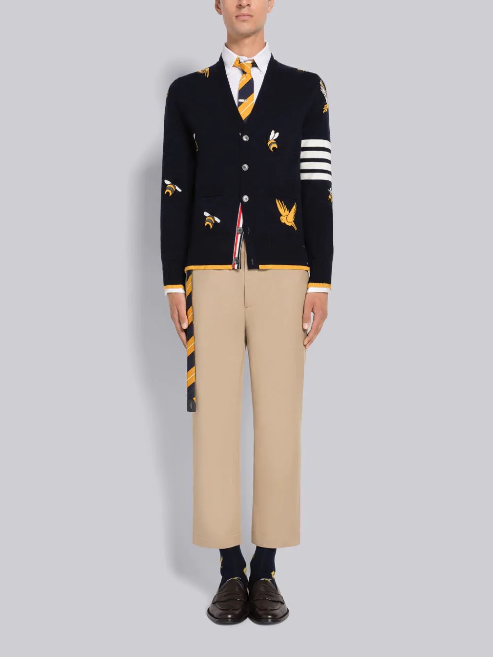THOM BROWNE 4-BAR STRIPE INTARSIA-PATTERNED CARDIGAN