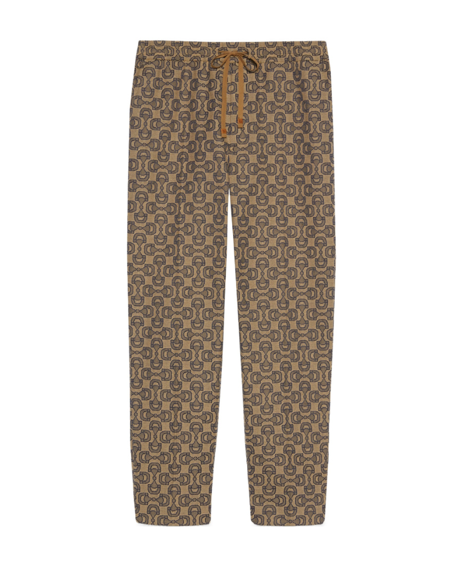 Gucci Jacquard Fabric Jogging Trousers With Horsebit In Brown