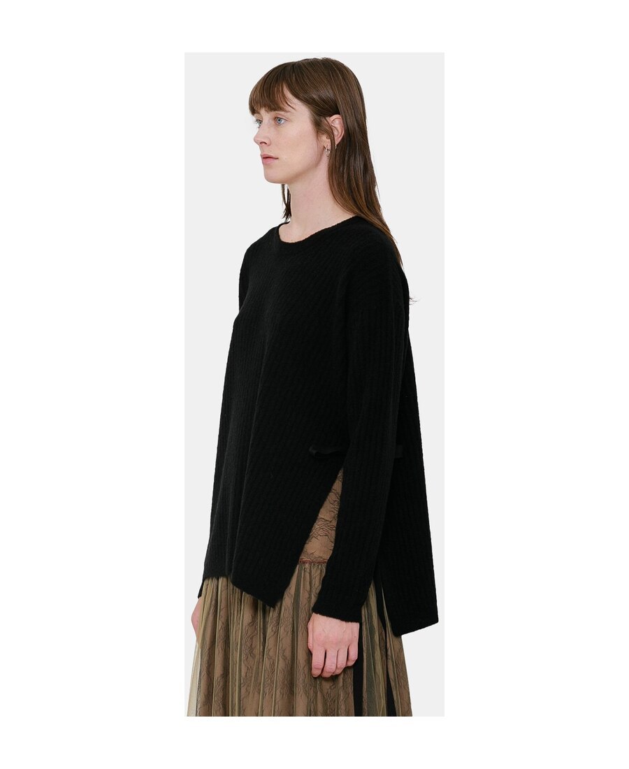 Uma Wang Black Crewneck Wool Sweater In Black