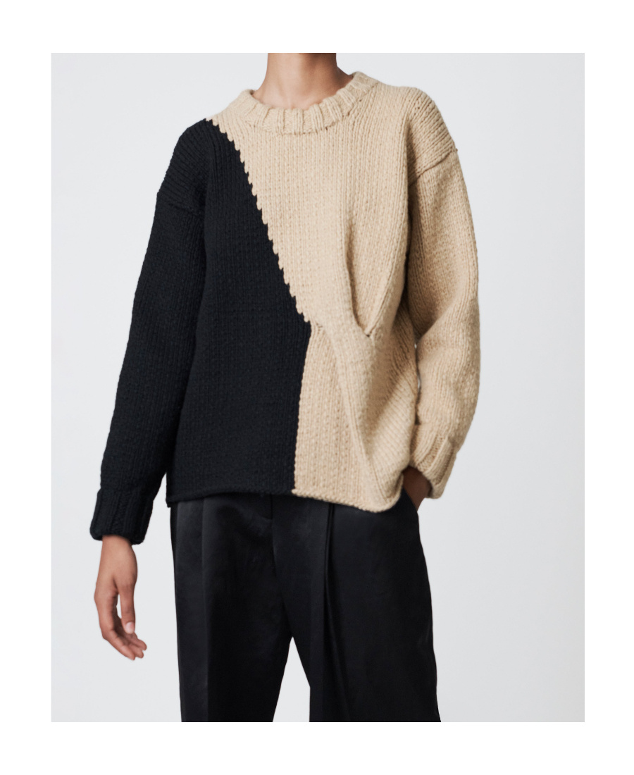 Partow Mia Two-tone Cashmere Sweater In Black