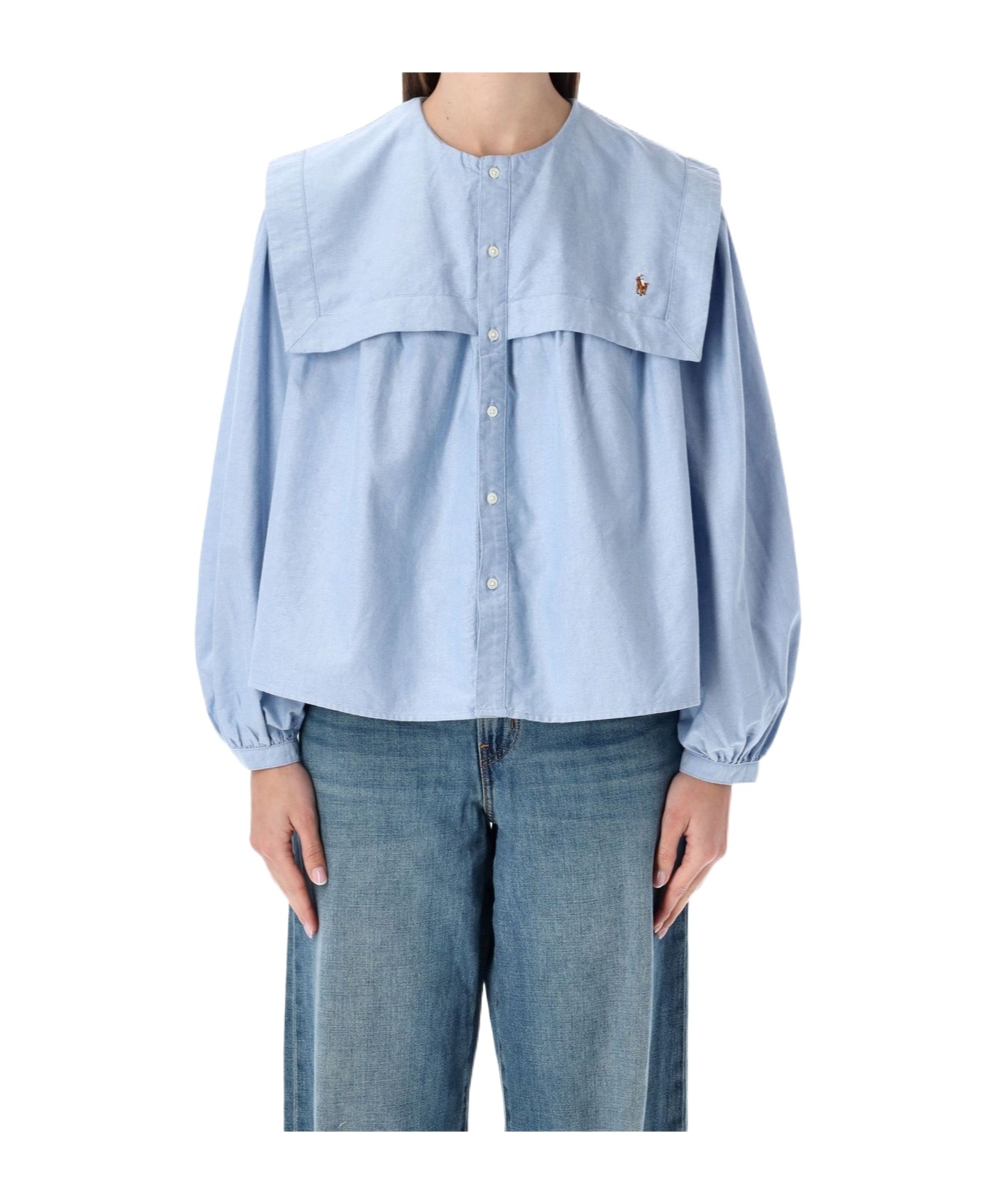 Polo Ralph Lauren Cotton Oxford Shirt With Bib Detail In Blue