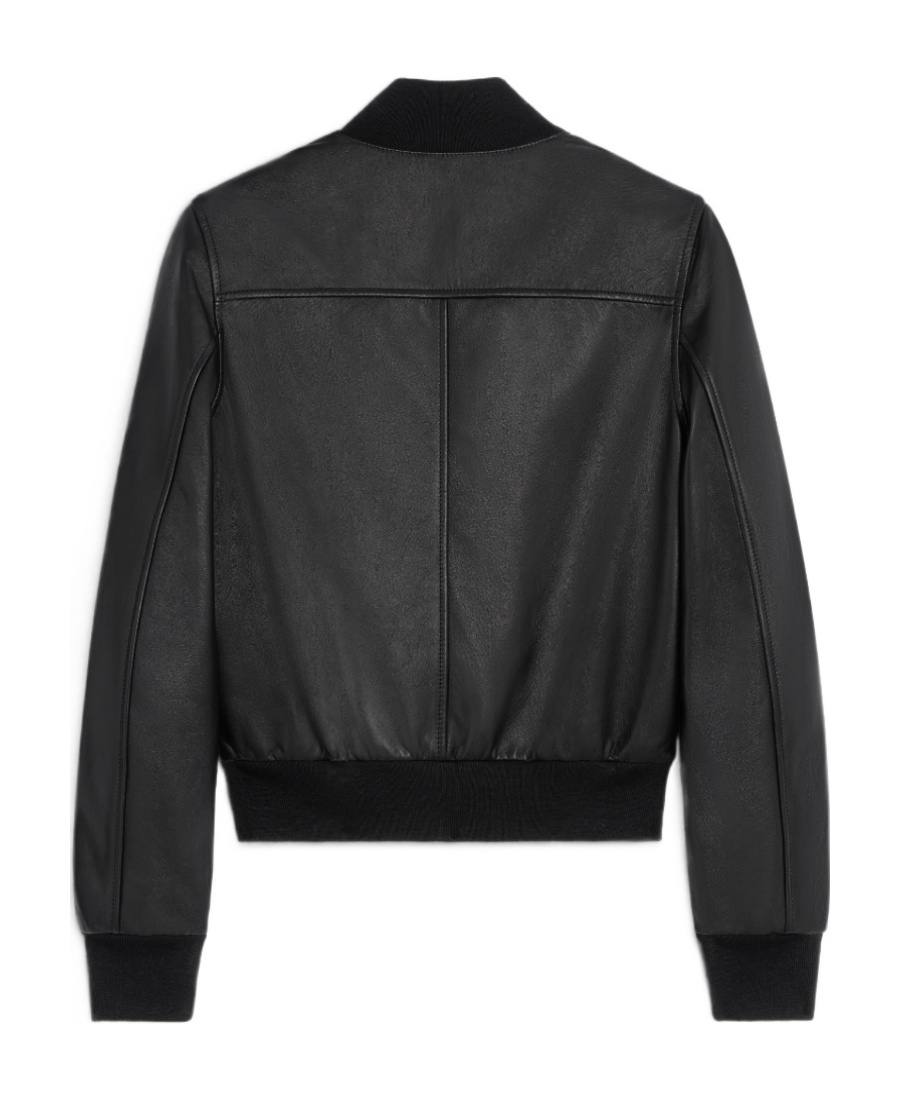 Celine Rib Collar Leather Jacket In Black