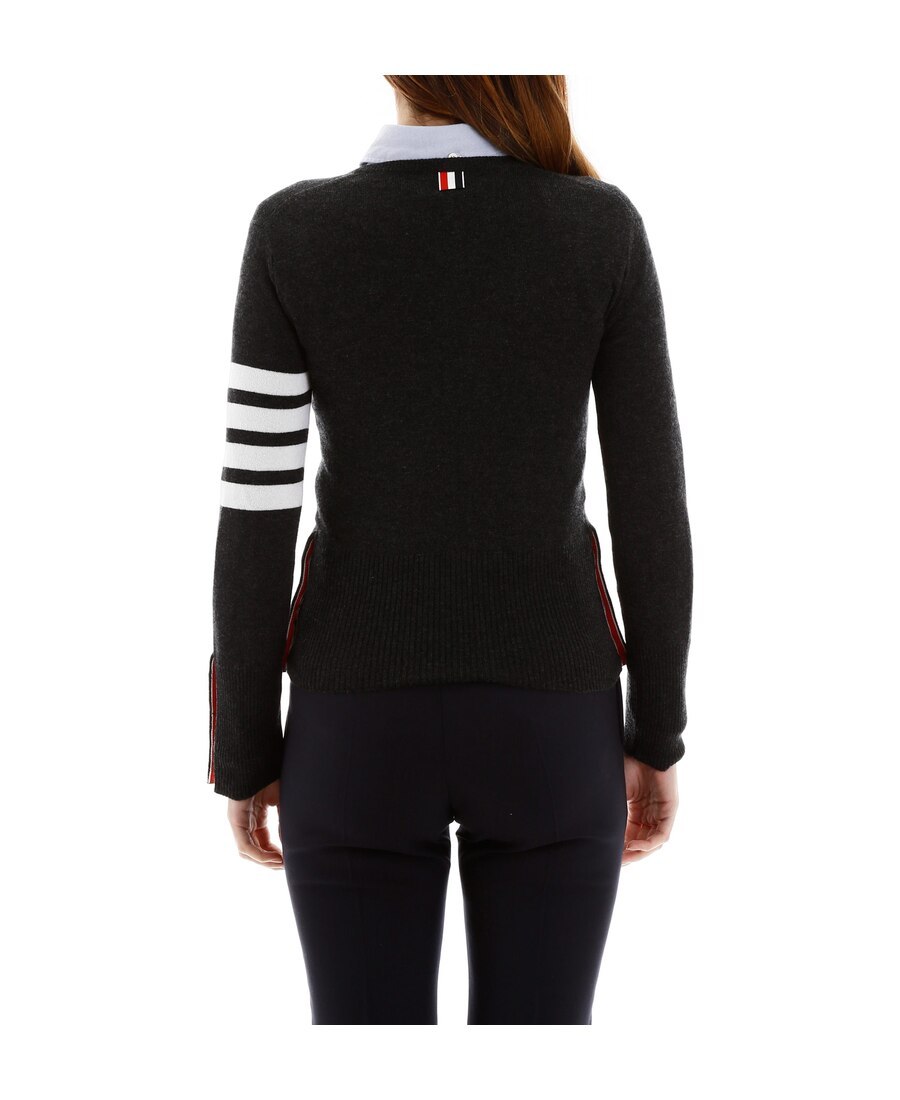 Thom Browne Pullover Sweatshirt With Engineered 4 Bar In Classic Loopback Clothing In Dark Gray