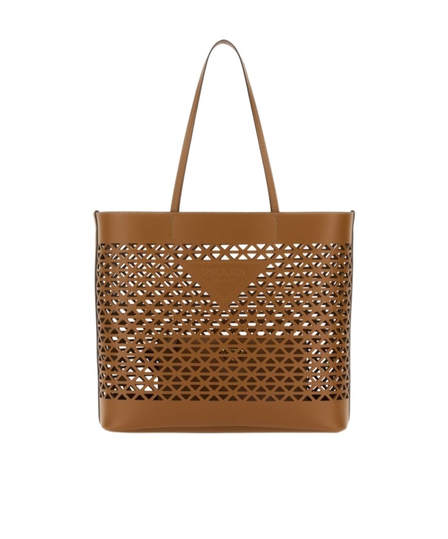 Prada Leather Shopping Bag Featuring Cut-out Detailing In Brown