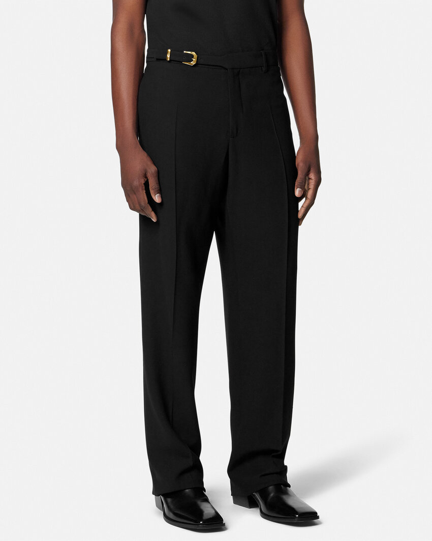 Versace Belted Tailored Trousers In Black