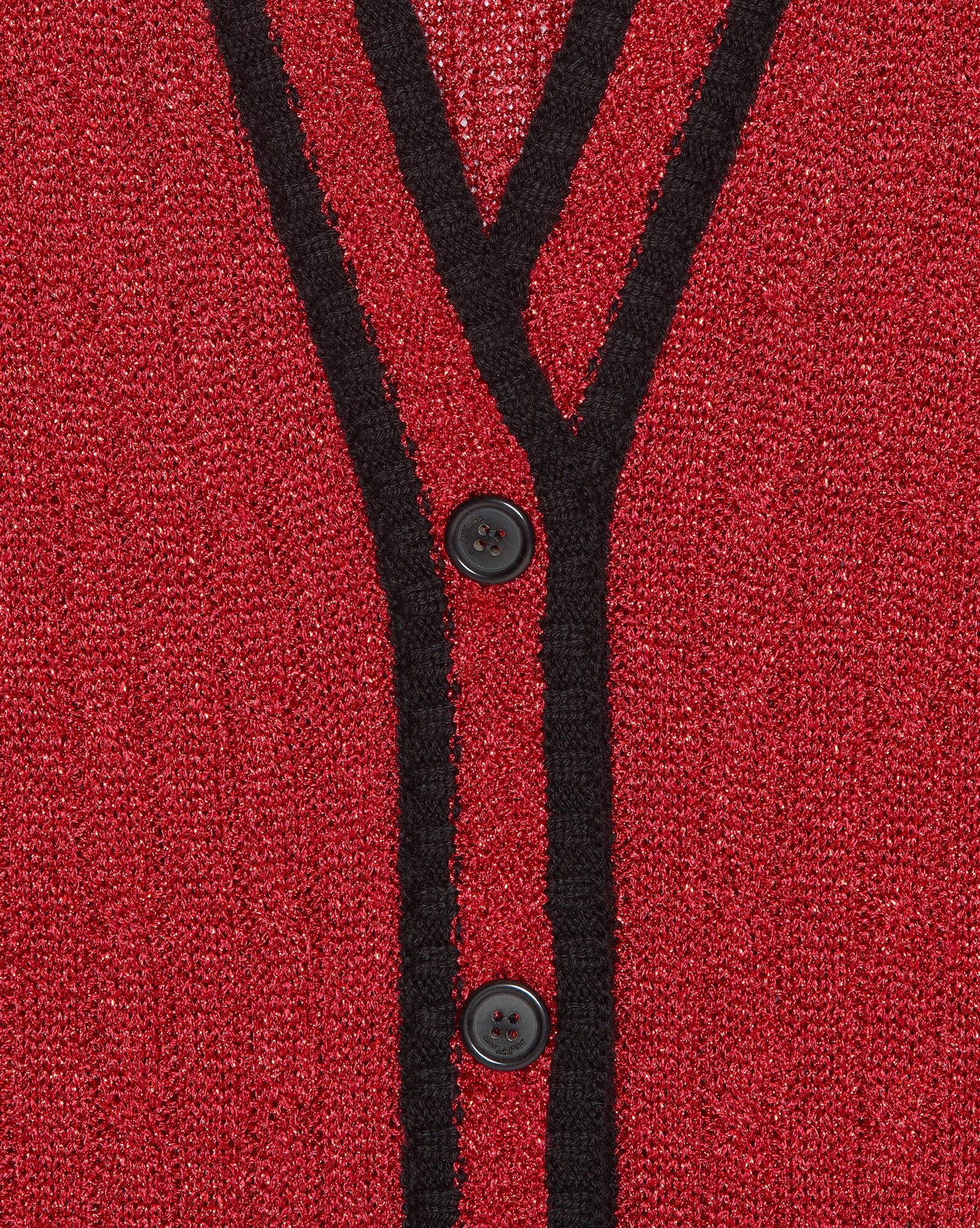Saint Laurent Striped Metallic Cable-knit Cardigan In Red