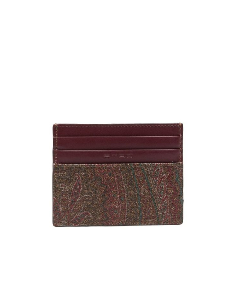 Etro Wallet In Coated Cotton With Embroidered Logo In Brown