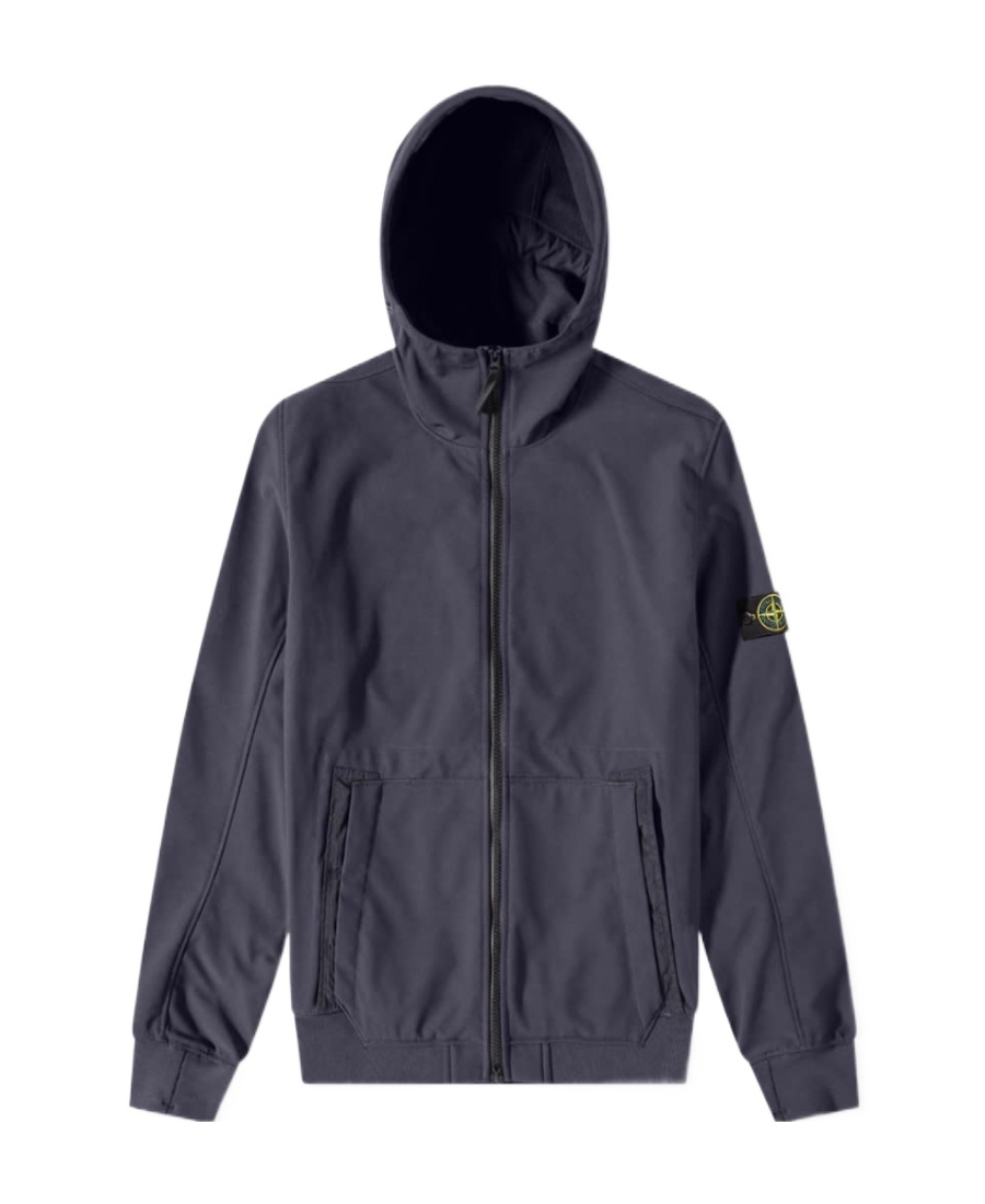 Stone Island Compass-patch Hooded Zip-up Jacket In Blue