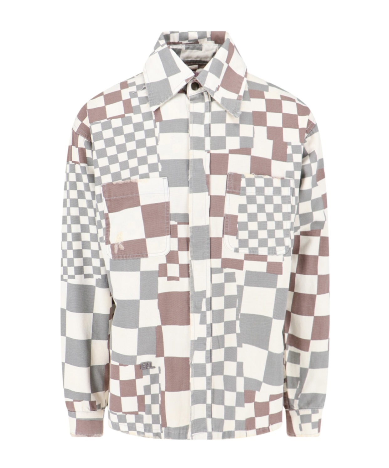 Erl Multicolor Jacket With Asymmetric Check Motif In Cotton Denim Man In White