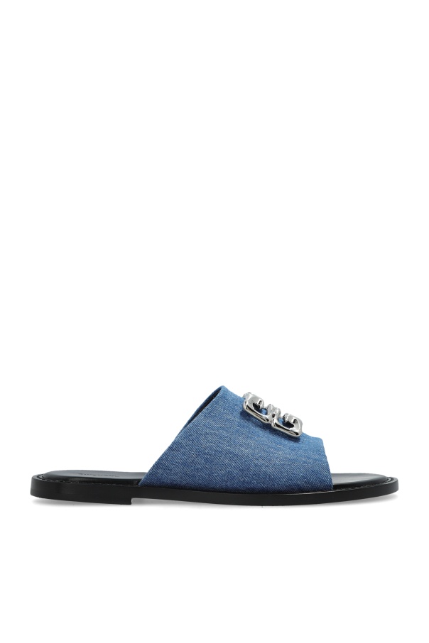 Givenchy Logo-plaque Leather Slides In Blue