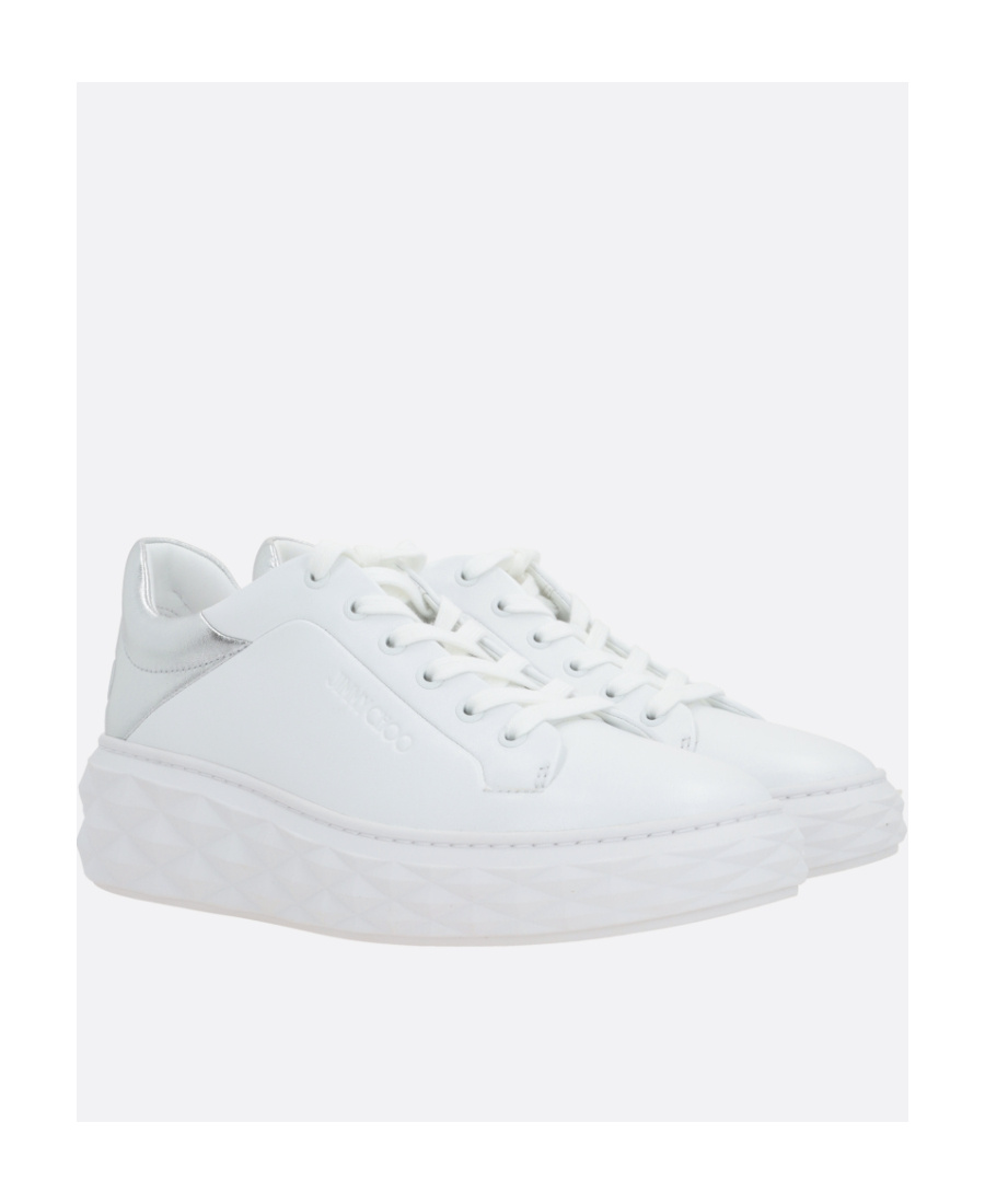 Jimmy Choo Low Top Leather Sneakers With Metallic Heel In White