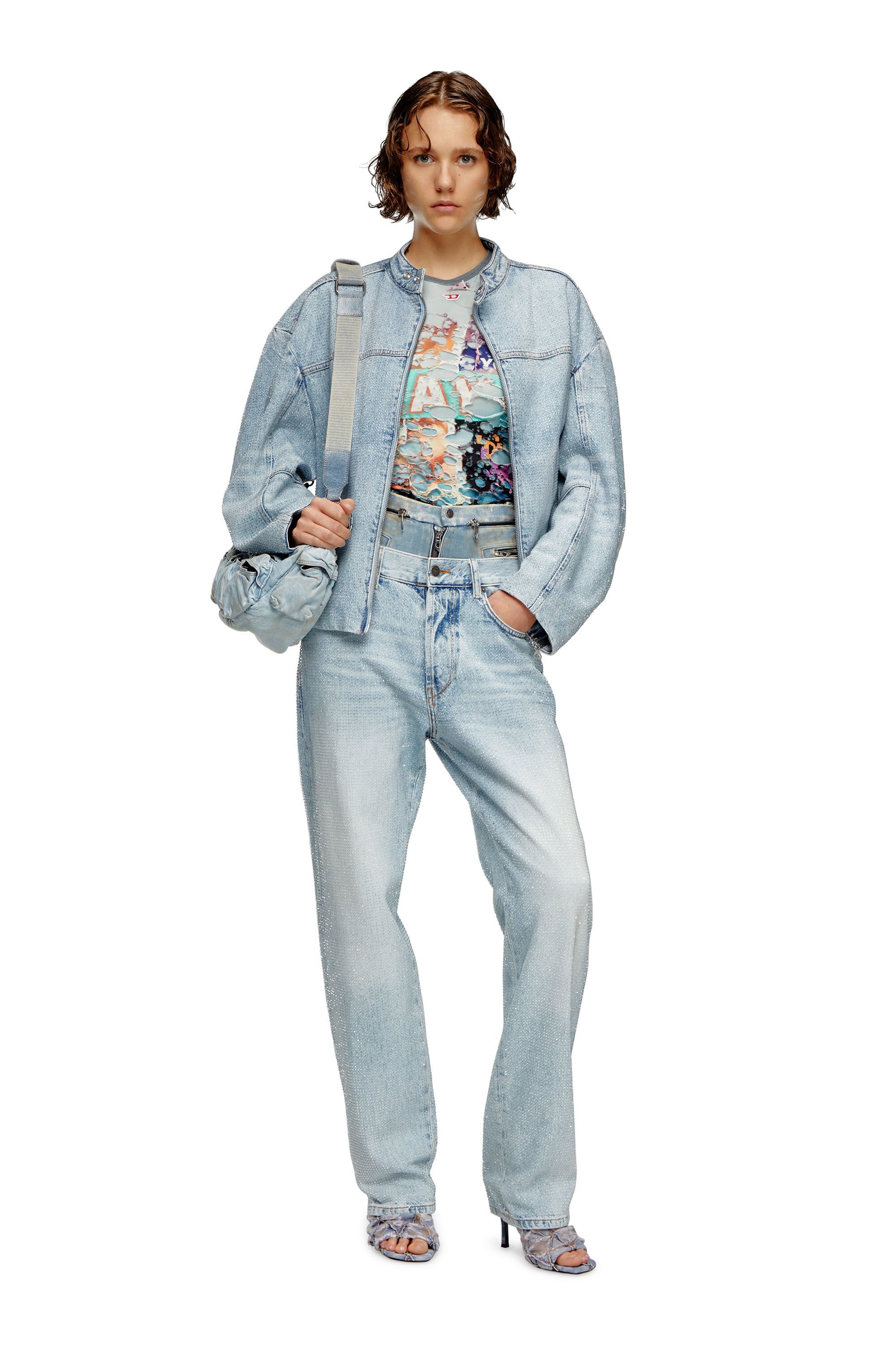Diesel Oversized Jacket In Crystal Denim In Green