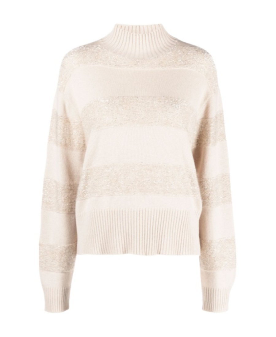 Brunello Cucinelli Long Sleeve Turtle Neck Sweater In White