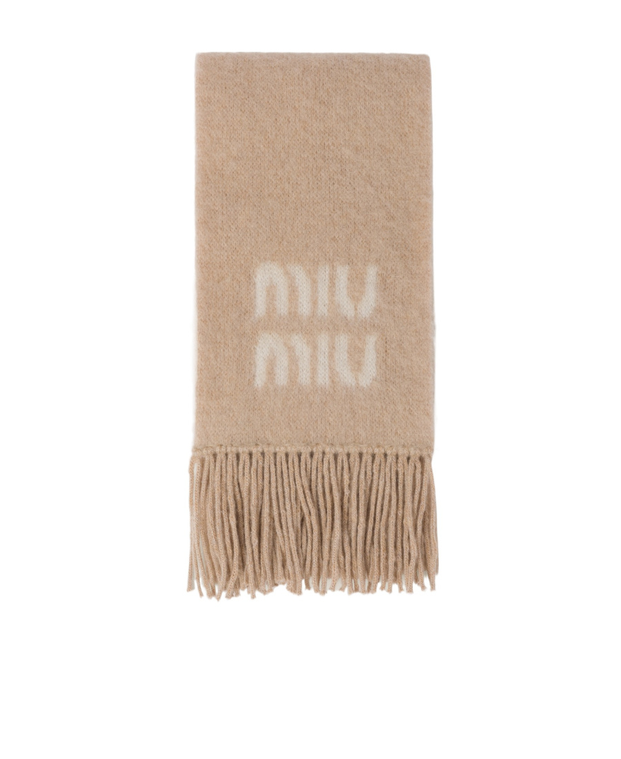 Miu Miu Logo-jacquard Fringed Scarf In Brown