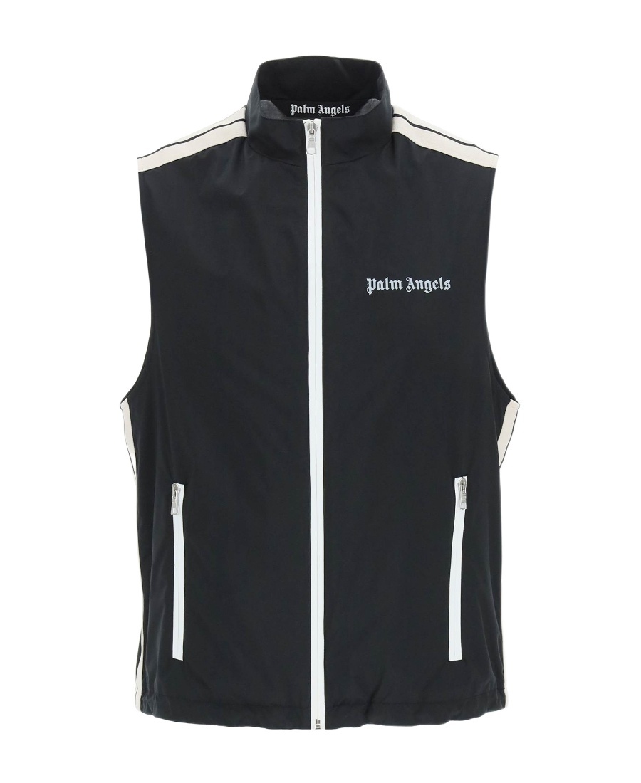 Palm Angels Logo Zip-front Sleeveless Jacket In Black