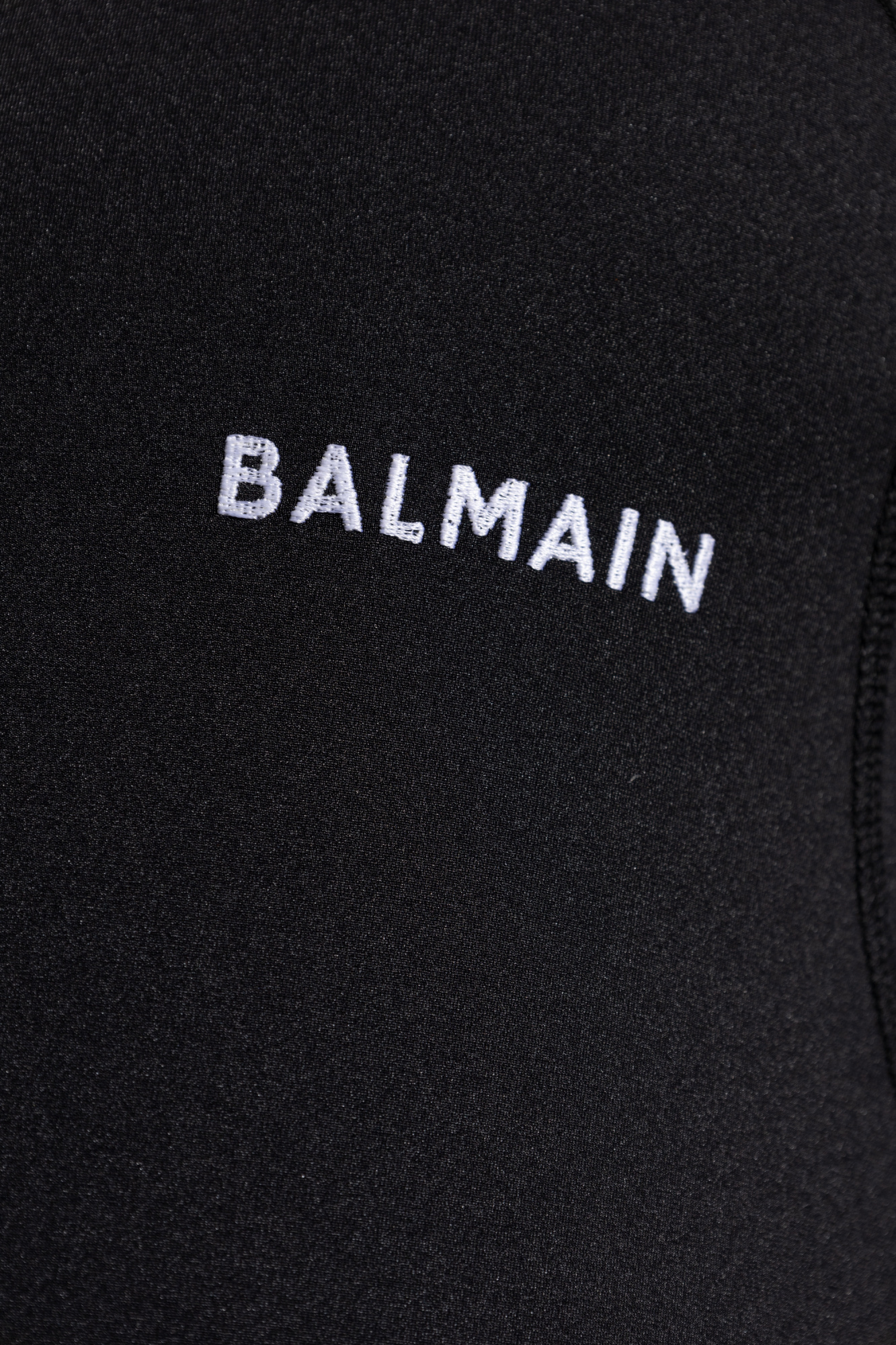 Balmain Round-collar Short-sleeve Swimsuit In Black