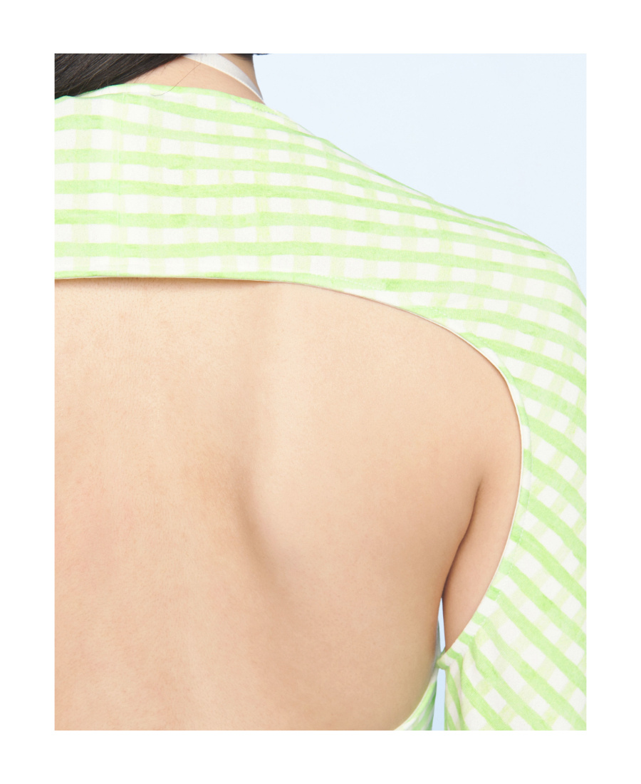 Jacquemus Nodi Cutout Knotted Gingham Jersey Bodysuit In Green