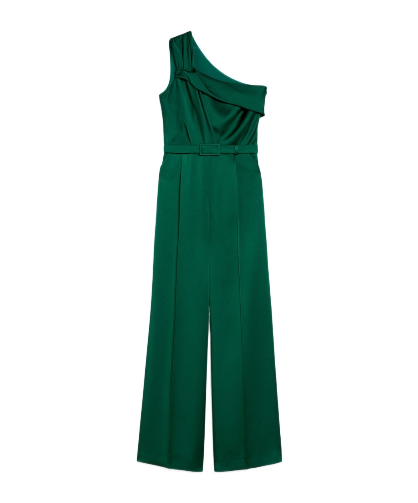 Max Mara Envers Satin One-shoulder Jumpsuit In Green