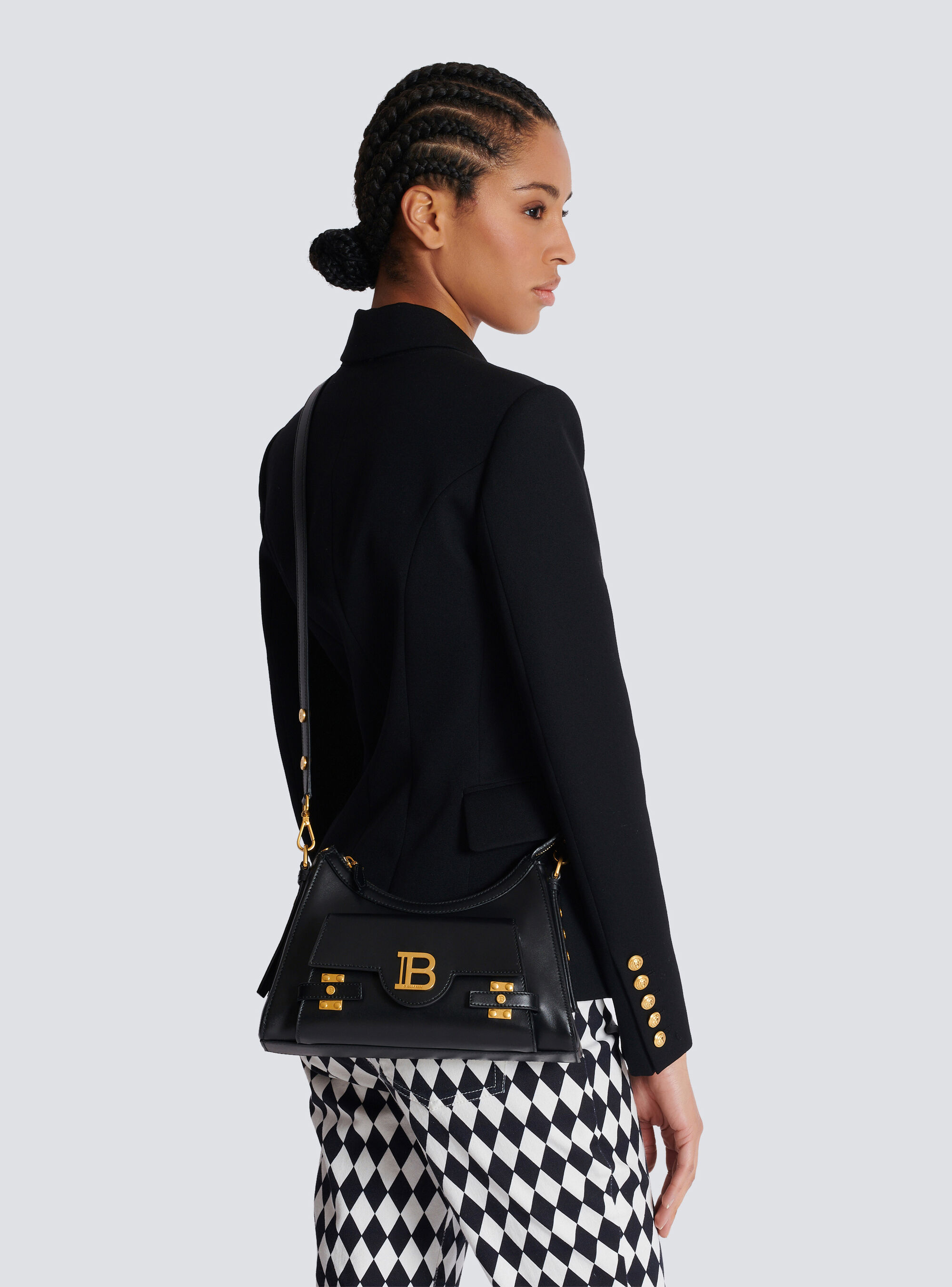 Balmain Calfskin B-buzz Shoulder Bag In Black