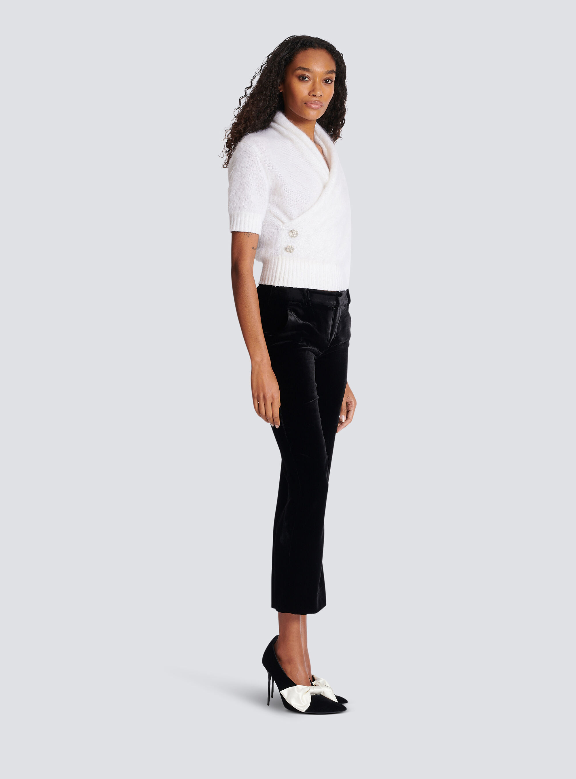 Balmain Cropped Velvet Trousers In Black