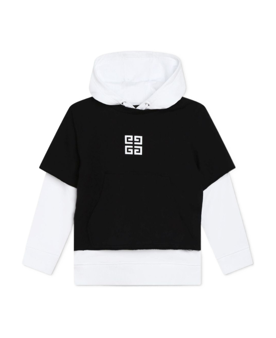 Givenchy Kids Logo Printed Layered Hoodie In Black