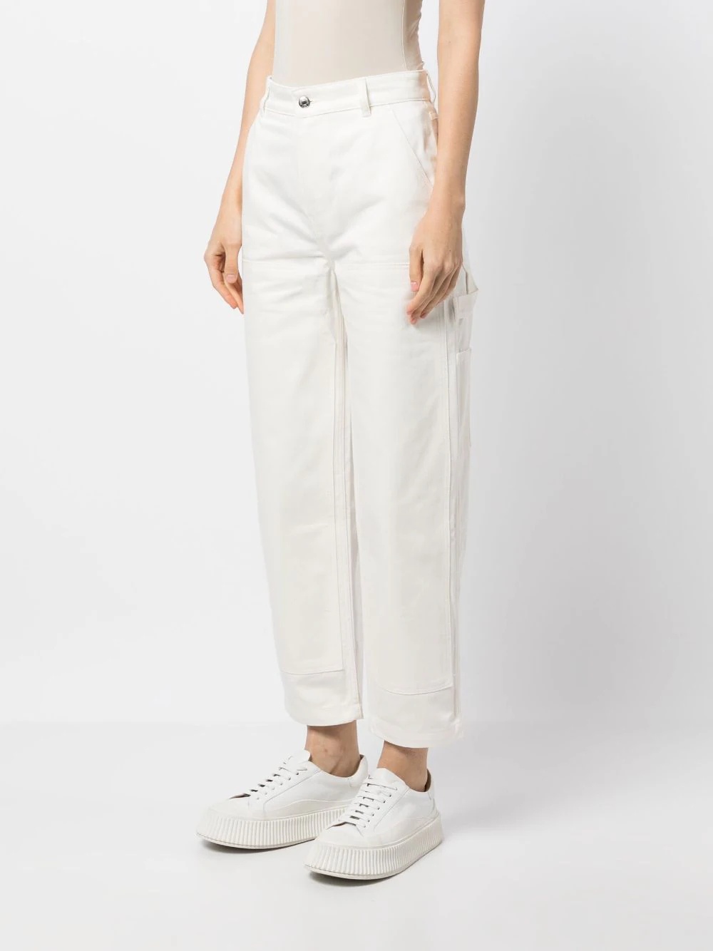 Shop Maison Kitsuné Belt Ring Denim Trousers In White